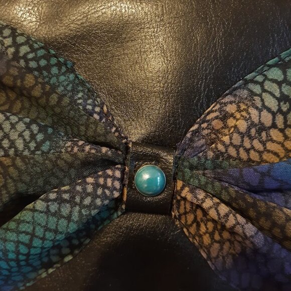 NEW Little Black vinyl Bow Bag Jewel tone snakeskin print chiffon accent Evening - Picture 3 of 7